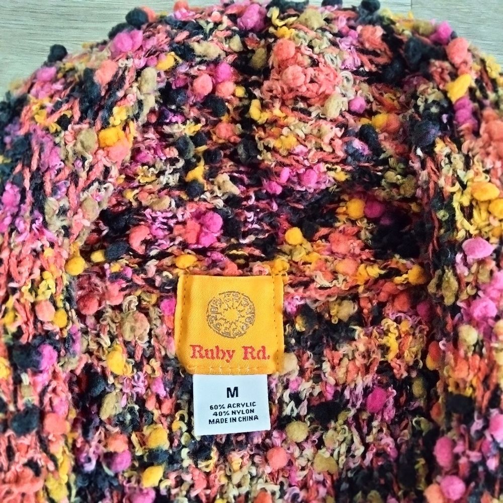 Ruby Rd. Textured Multicolor Knit Cardigan Fringe - Picture 5 of 5